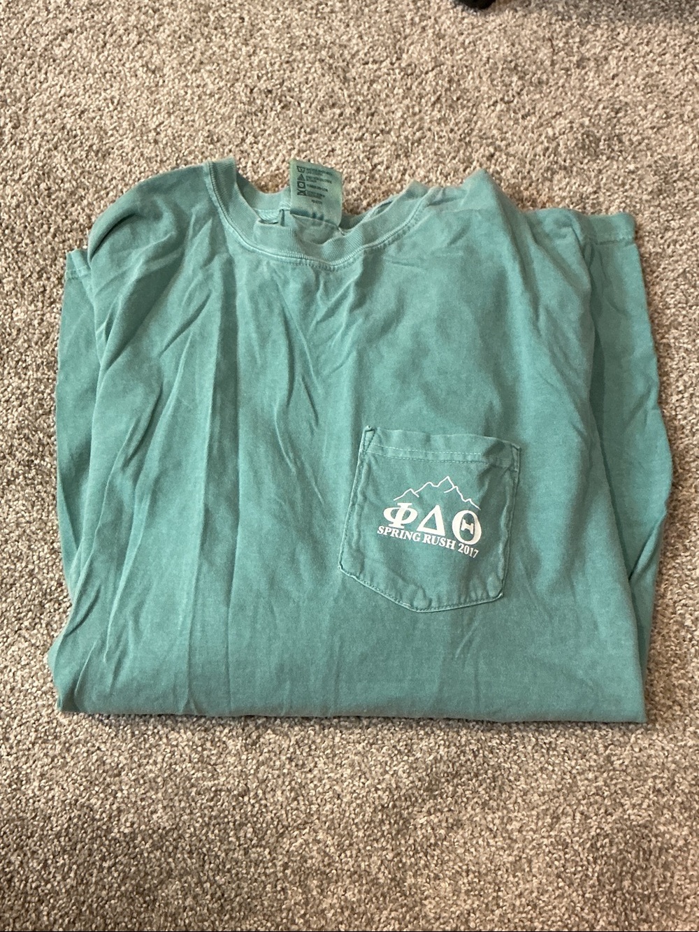 Comfort Colors Teal Long Sleeve Pocket Tee with Phi Alpha Omega Print